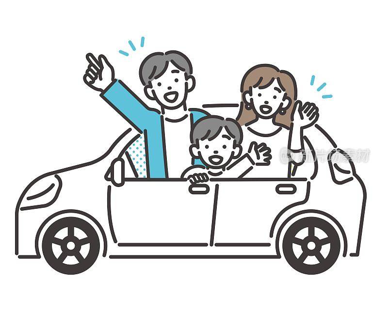 矢量插画材料/汽车/旅行/生活方式享受驾驶与家人
